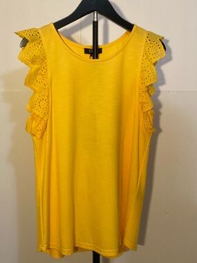 Orly Bright Yellow Eyelet Ruffle Sleeve Tank Top Size Small